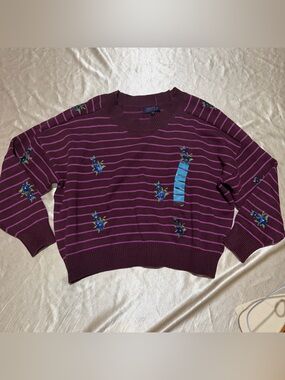 Joseph A. Qu'est-ce que c'est? Embroidered Striped Crewneck Sweater XL nwot
